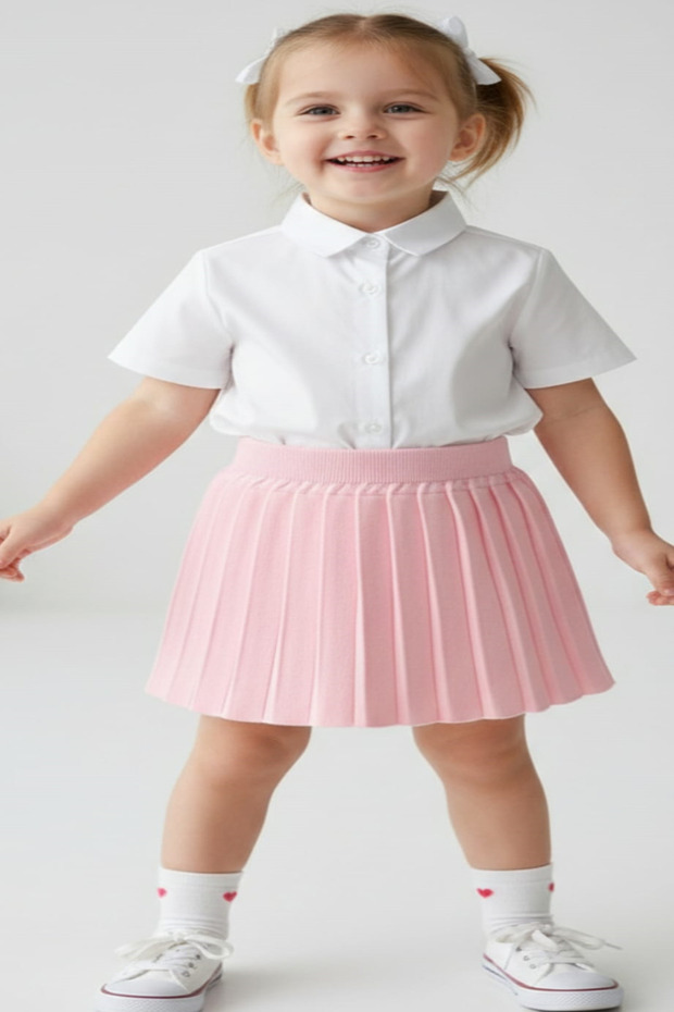 Girl's Elastic Waist Pleated Knitwear Trend Skirt