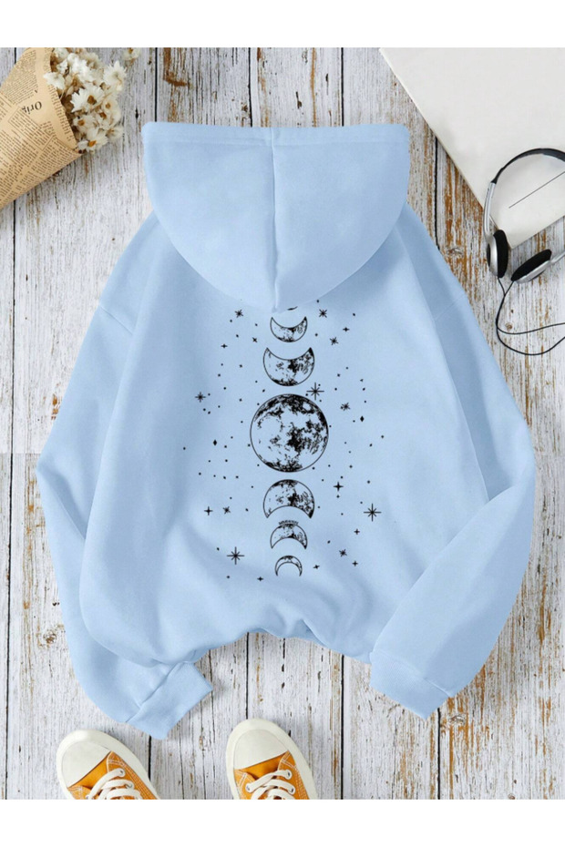 Moda Unisex 3 İplik Ş Fleece-Lined Print Detailed K Hooded Sweatshirt