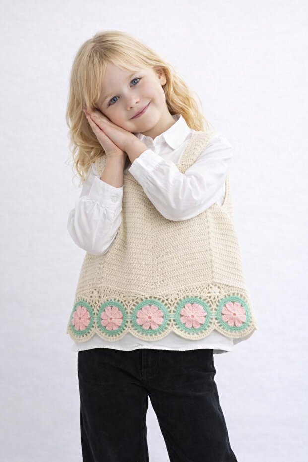 Çiçek Sütunlu Örme Süveter - 3