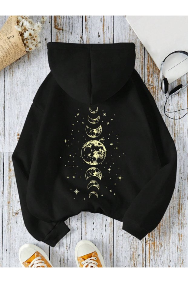 Moda Unisex 3 İplik Ş Fleece-Lined Print Detailed K Hooded Sweatshirt