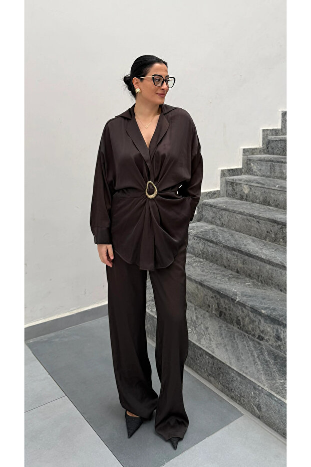 Brown Buckle Shirt and Pants Set - 51240