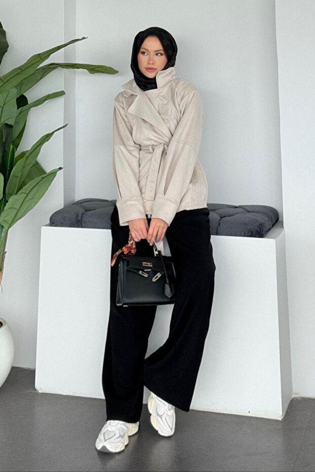 سترة ديزي من جلد الغزال باللون البيج - 4