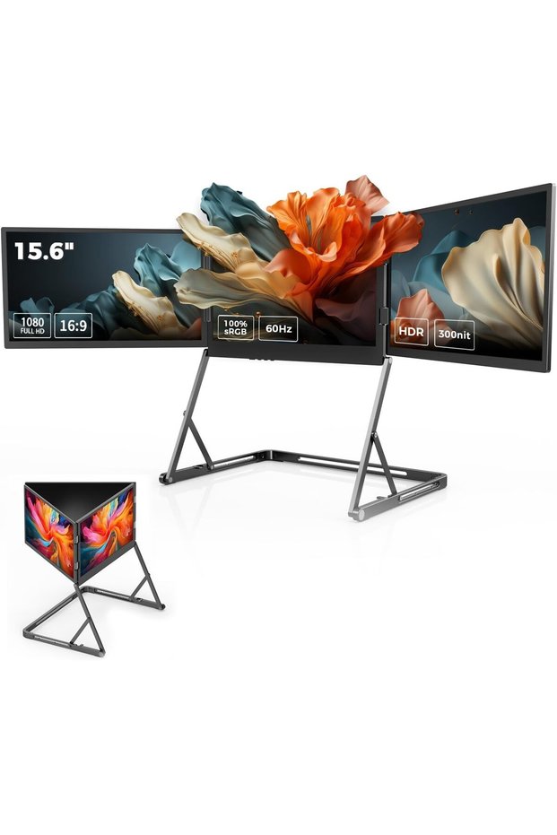 Quad Triple 15.6" FHD Laptop Monitor Extender – Portable HDR IPS Screens, Plug & Play