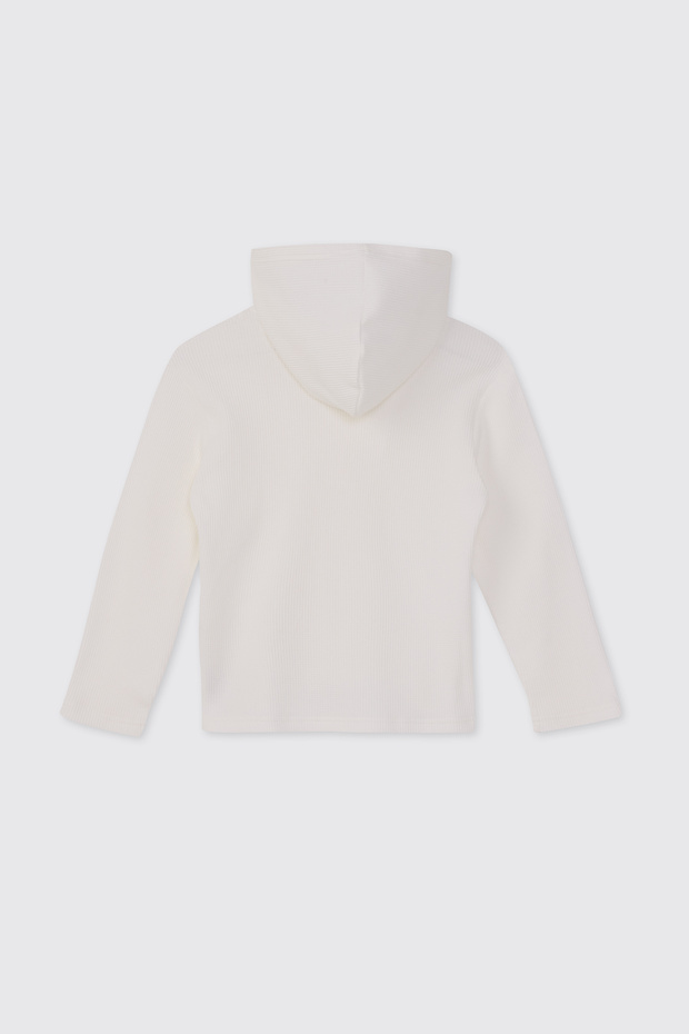 Erkek Çocuk Kapüşonlu Beyaz Örme Ceket - 2