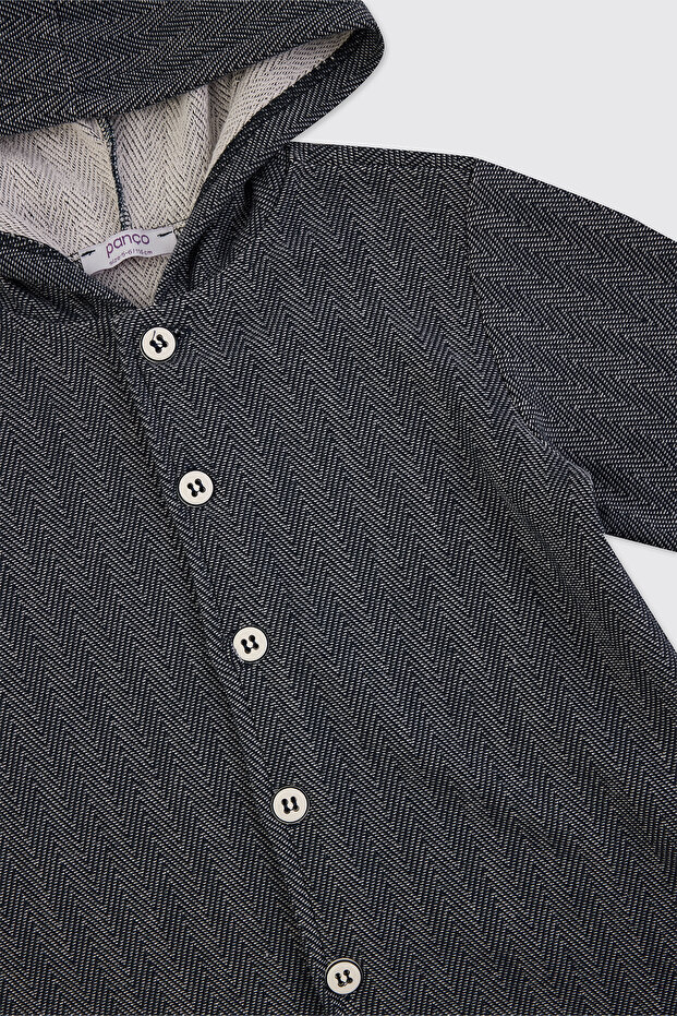 Erkek Çocuk Kapüşonlu Lacivert Örme Ceket - 3