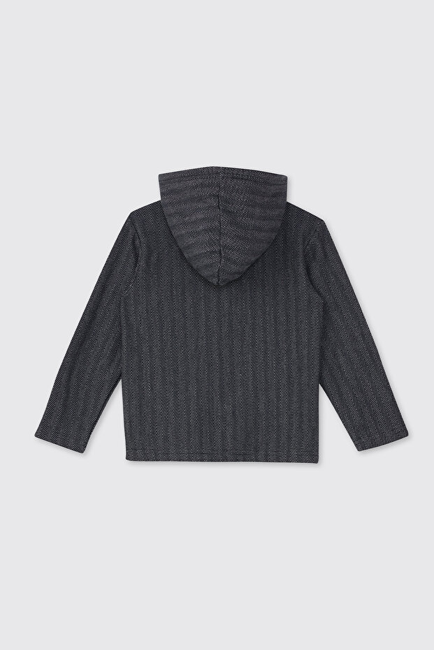 Erkek Çocuk Kapüşonlu Lacivert Örme Ceket - 2