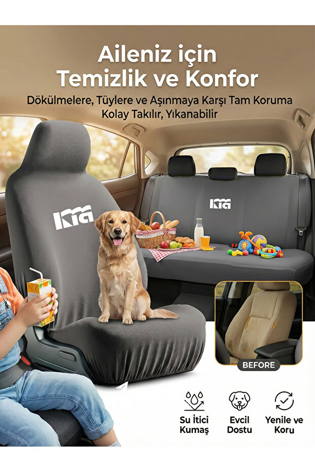 Auto Seat Cover Basic Set Gray Combed Cotton Compatible with Kia Stinger - 2