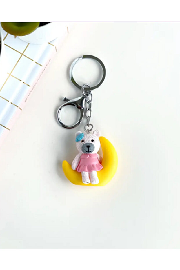 Yellow Bear Sitting on the Moon Keychain Bag Ornament/Charm