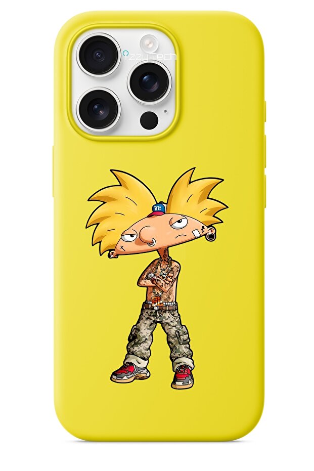 حافظة هاتف من السيليكون باللون الأصفر بنمط Hey Arnold متوافقة مع هاتف iPhone 16 Plus - 1