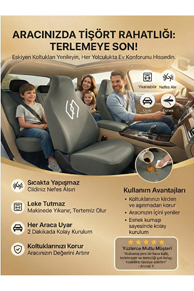 Daily Use Seat Cover Basic Set Compatible with Renault Twingo - 3