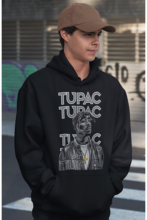 تصميم توباك رابر مطبوع هودي للجنسين قصة فضفاضة 2Pac Singer