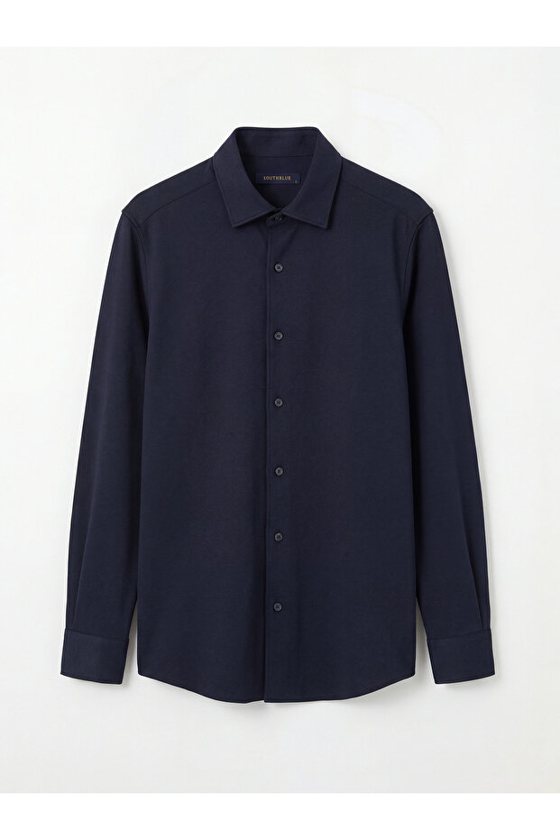 Giyçık Store Navy Blue Slim Fit Long Sleeve Men's Textured Shirt