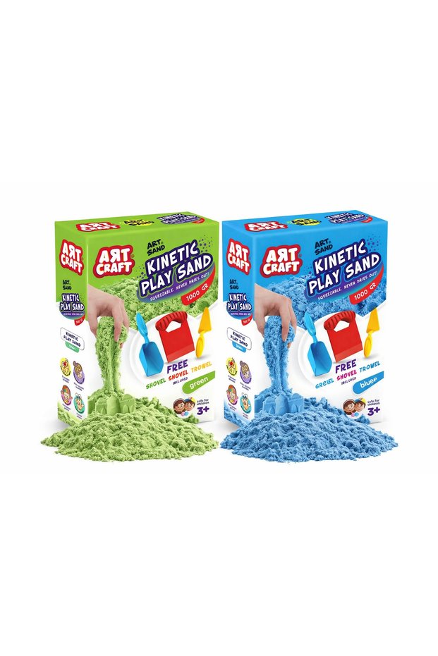 2-Pack Kinetic Sand Set 1000 Gr (Blue + Green) | Non-Drying Play Sand with Health Test
