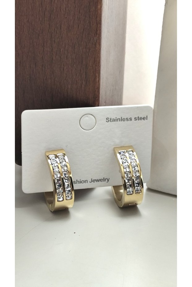 316L Original Steel-Zircon Stone Hoop Model Gold Steel Earrings Non-Tarnish-2Cm