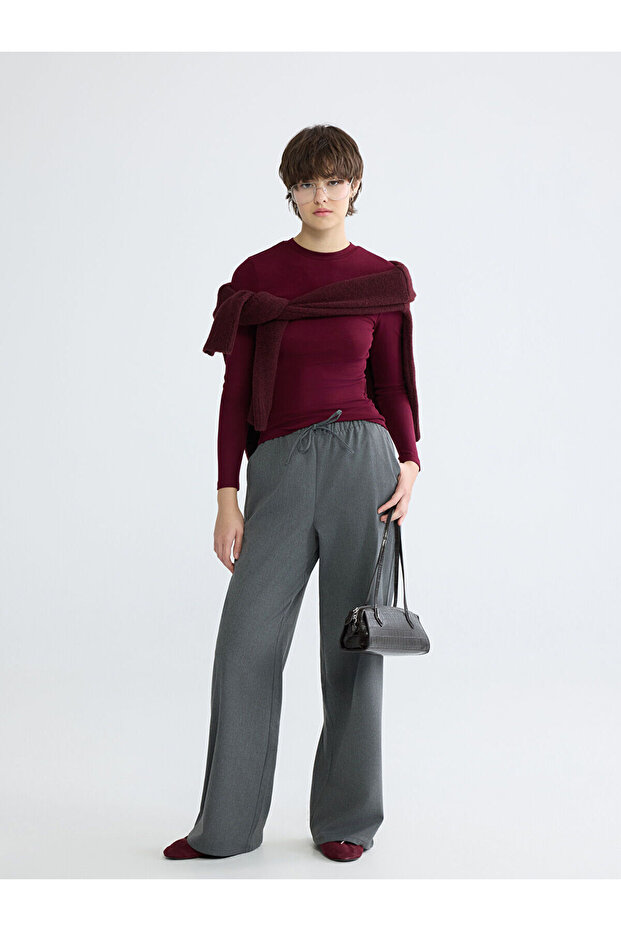 Gray Wide-Leg Women's Pants with Elastic Waist from Plus-Store