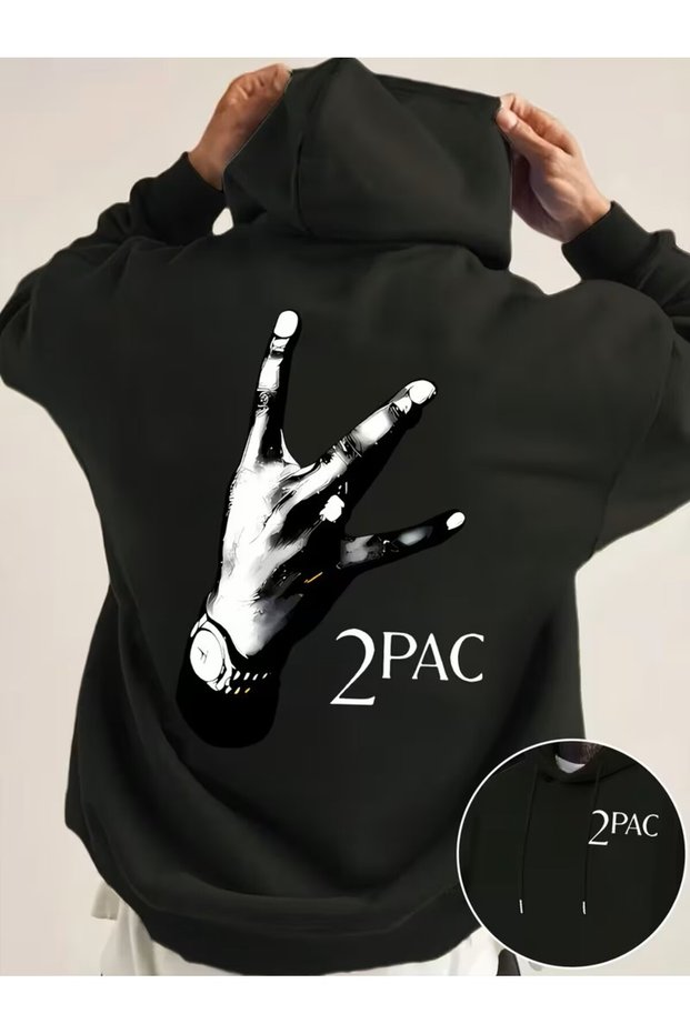Unisex "2Pac" Printed Hooded Sweatshirt, Soft Fabric, Kangaroo Pocket, Casual Wear for Couples