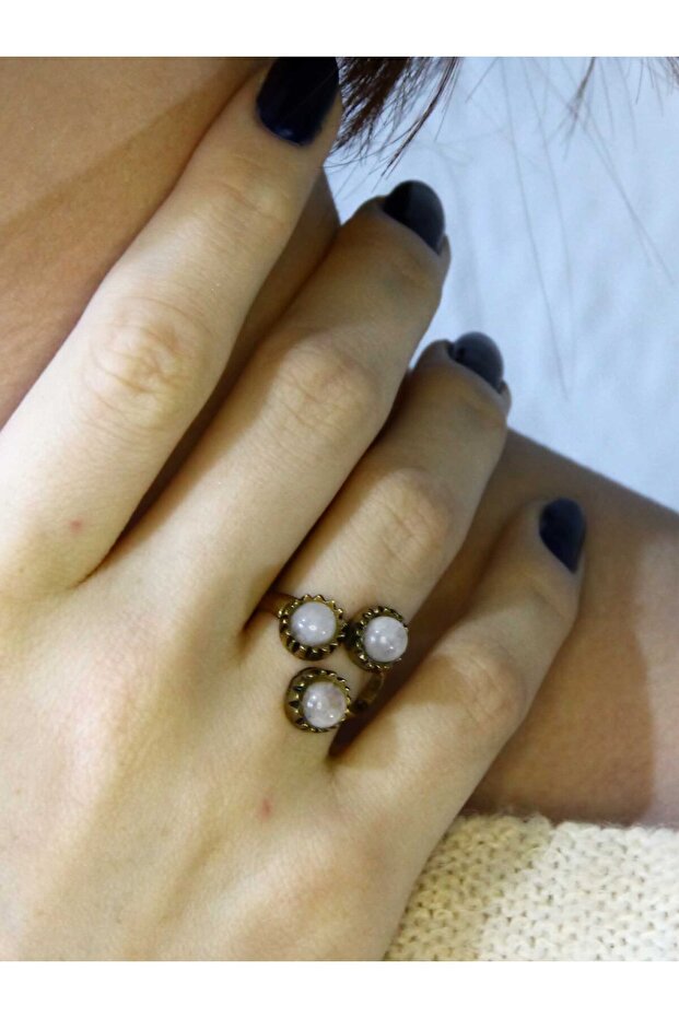 Natural Stone Moonstone 3-Piece Natural Stone Antique Model Women's Adjustable Ring Euy89Ay