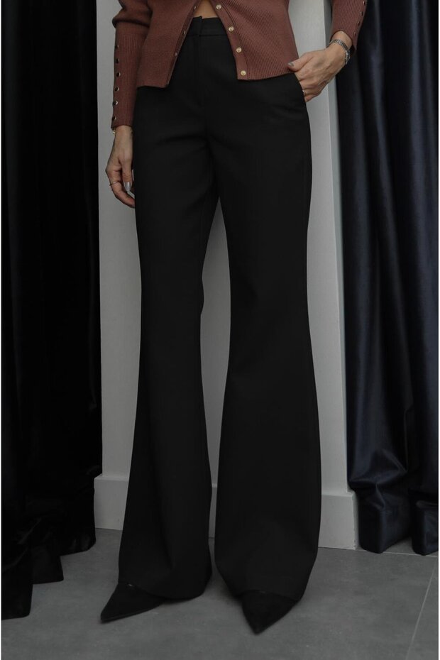 Siyah Scott İspanyol Paça Pantolon - 3