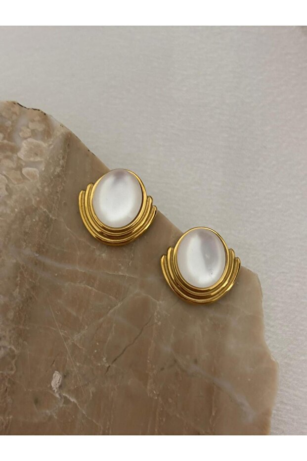 Sedefli Oval Çelik Küpe - 1