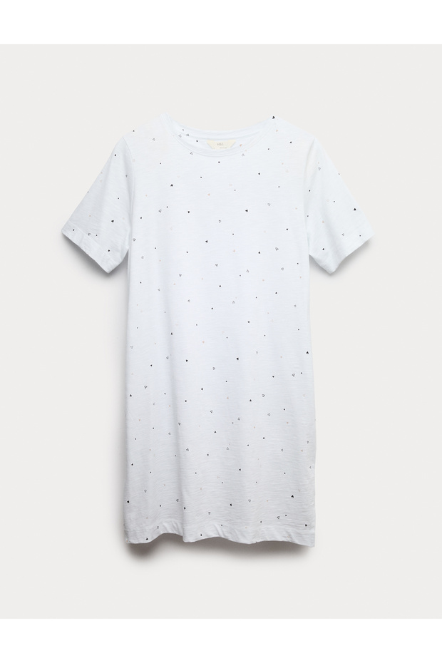 Saf Pamuklu Baskılı Gecelik - 1