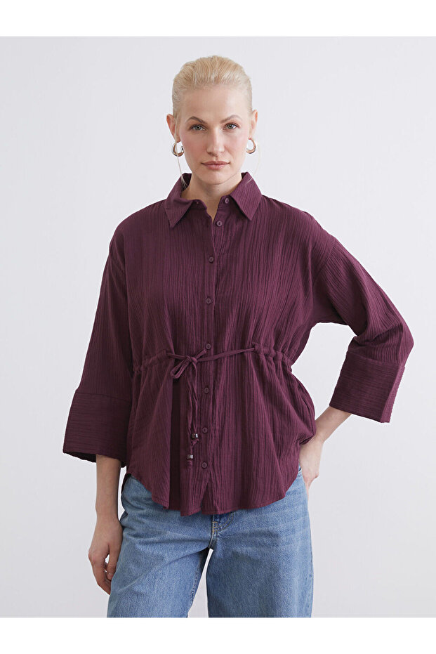 Plum Tie-Dye Textured Women's Muslin Shirt