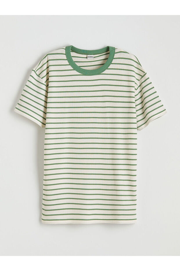 Green Crew Neck Striped Boy's T-Shirt