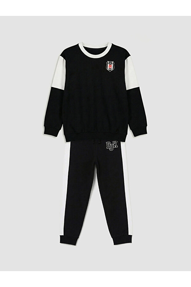 Black Beşiktaş Printed Boys' Sweatshirt and Sweatpants