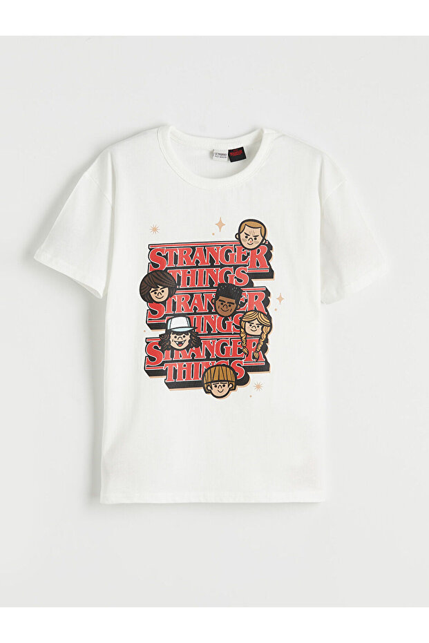 New Season from Güli̇s Gi̇yi̇m Ecru Crew Neck Stranger Things Printed Boys' T-Shirt