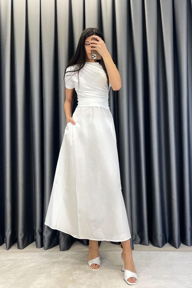 Flared Skirt with Side Pockets - Ecru Ekru