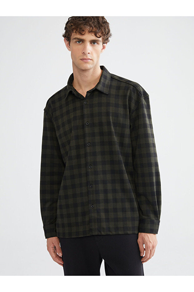 Lcw Vision Khaki Regular Fit Long Sleeve Plaid Men's Shirt