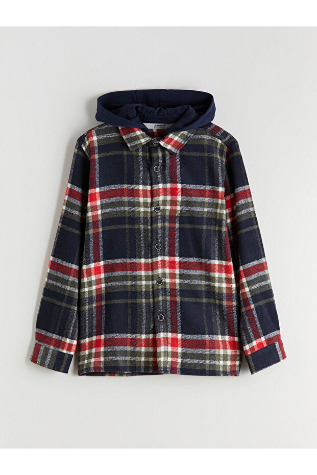 Lcw Kids Navy Blue Hooded Plaid Boys' Shirt