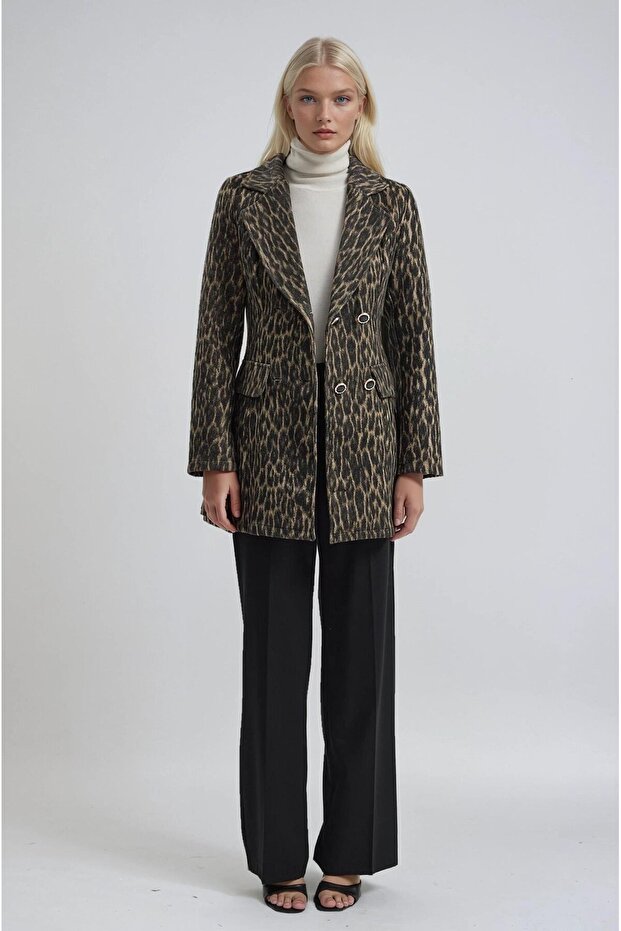 سترة بليزر من القماش المزخرف بنمط النمر 6181 - 1