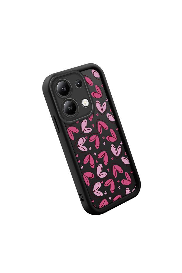 حافظة متوافقة مع هاتف Redmi Note 13 مصنوعة من مادة السيليكون المقاومة للصدمات باللون الأسود ونمط القلب - 3