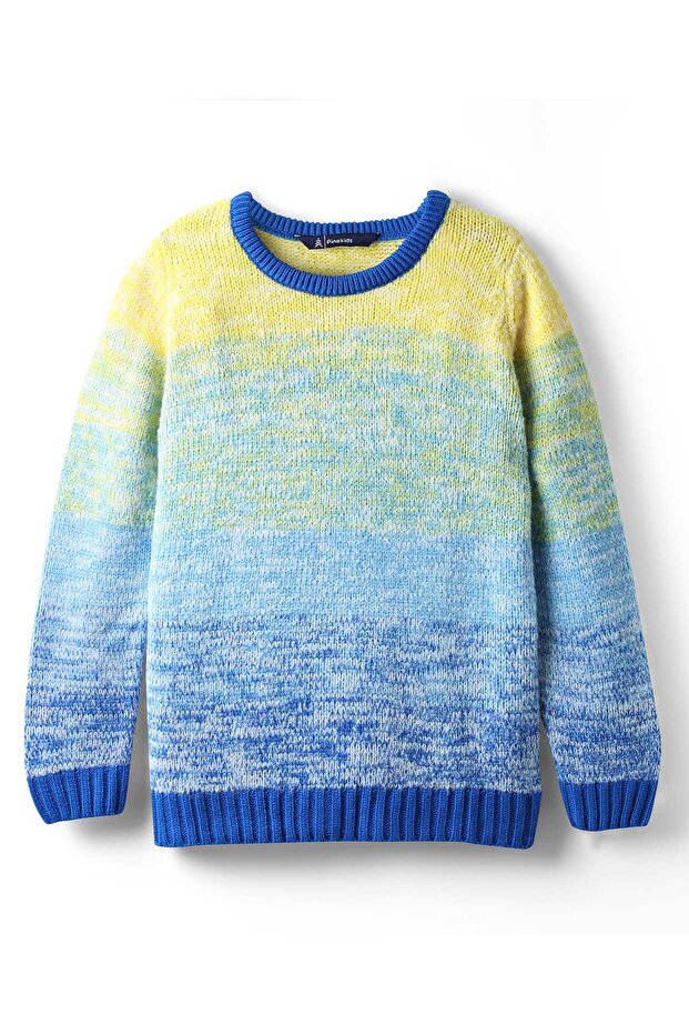 Knit Full Sleeves Pullover Sweater with Ombre Design - Multicolor