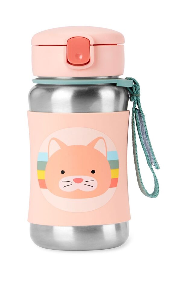 Zoo Stainless Steel Straw Bottle - Cat - 350ml
