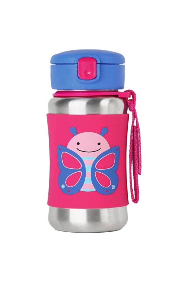 Zoo Stainless Steel Straw Bottle - Butterfly - 350ml