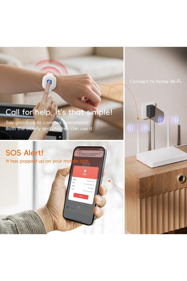 Waterproof Smart SOS Bracelet Tuya WiFi Emergency Alert SOS Watch for Elderly Fall Alarm SOS Call Panic Button (White)