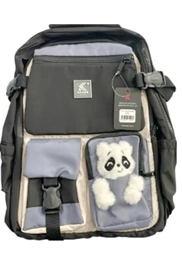 Skear Apex Primary and Secondary School Bag – Gray School Backpack with Teddy Bear Detail