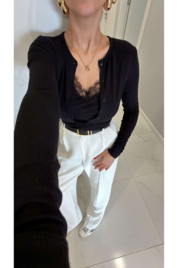 Anna Siyah Kendinden Atletli Bluz - 2