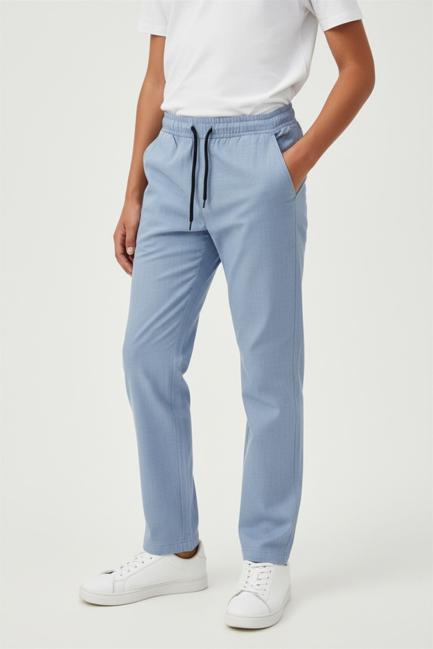 Boy's Black Linen-Look Cotton Trousers with Elastic Waist