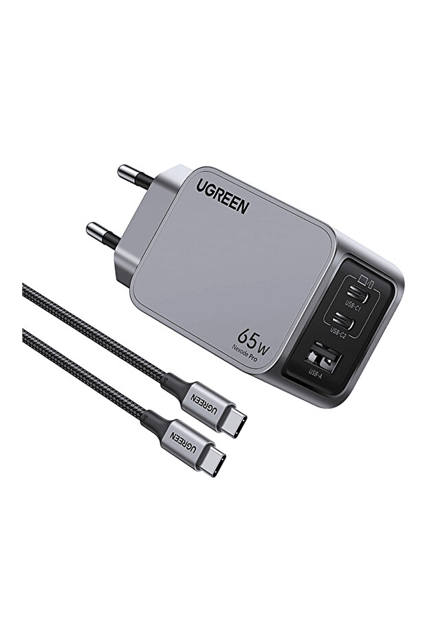 Nexode Pro 65W GaN Hızlı Şarj Cihazı Type-C QC PD 2xUSB-C, 1xUSB-A, 1.5M 100W Kablo Dahil, Uz - 1