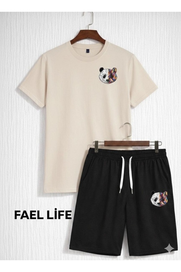 Women's Loose Fit Shorts and T-Shirt Colorful Panda Printed Set