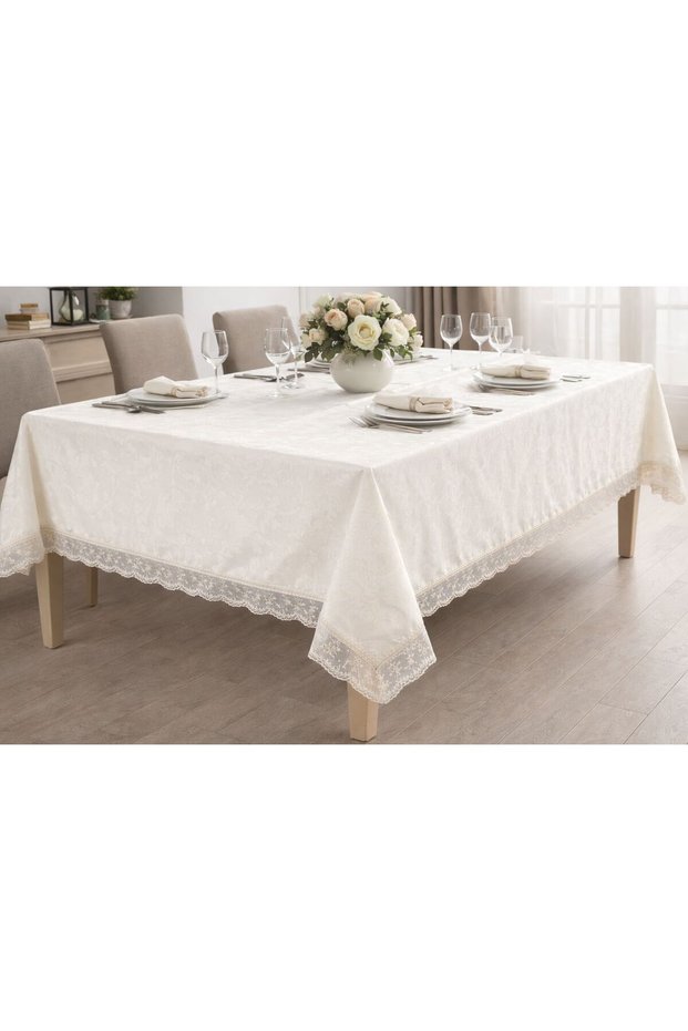 160 X 220 Lace Trimmed Tablecloth Cream