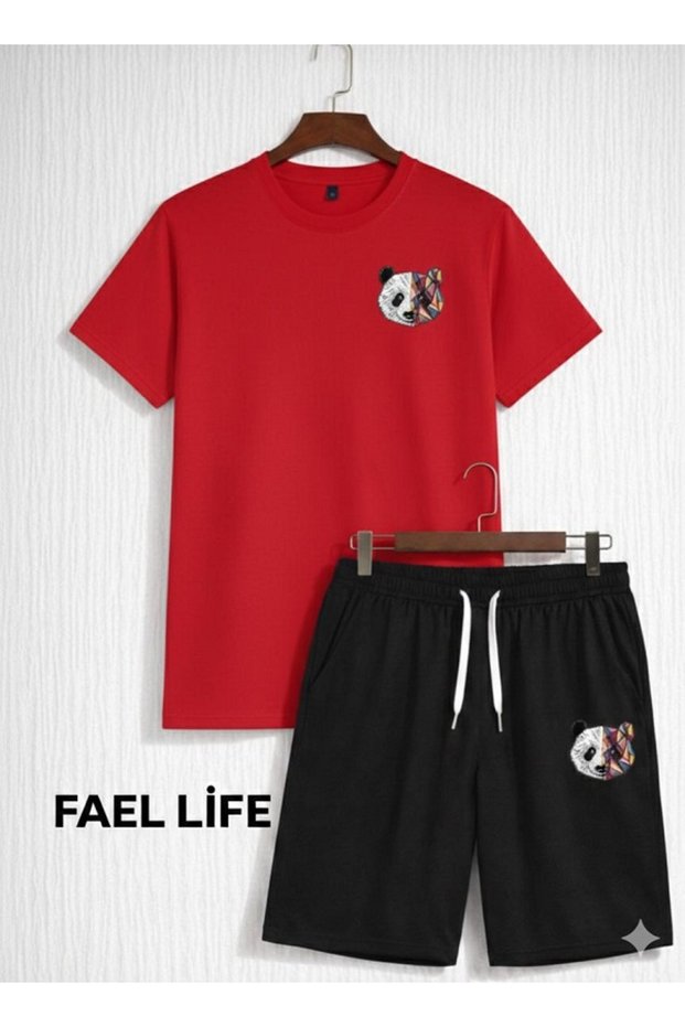 Women's Loose Fit Shorts and T-Shirt Colorful Panda Printed Set