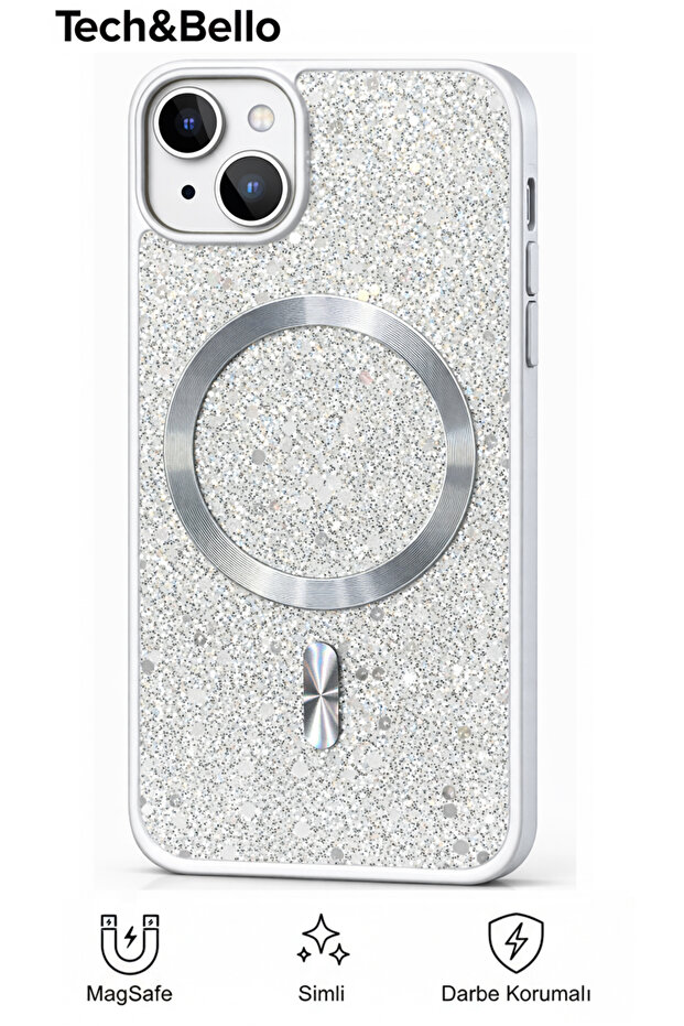 حافظة فضية اللون مقاومة للصدمات ومتوافقة مع آيفون 15 مع حافة كاميرا بارزة - 1