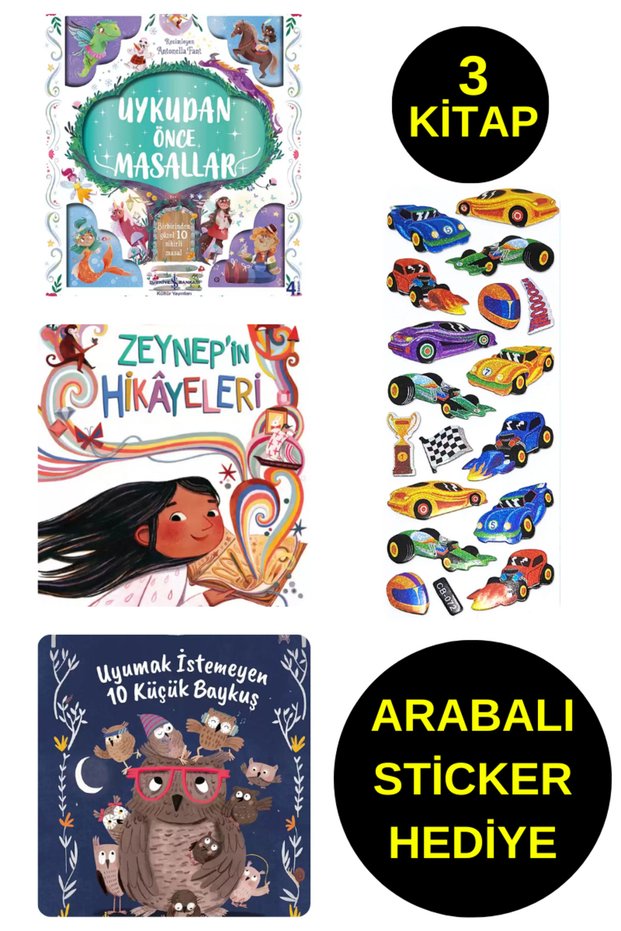 Car Sticker with Gift - Preschool Illustrated Books - ZEYNEP'İN HİKAYELERİ - 10 KÜÇÜK BAYKUŞ