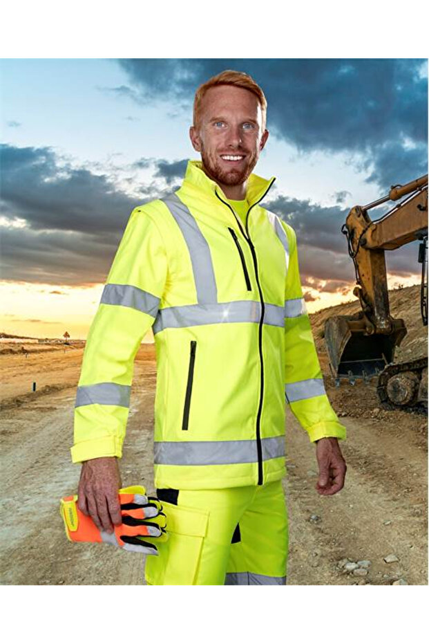 Men's yellow reflective softshell jacket, REF 501 - 2