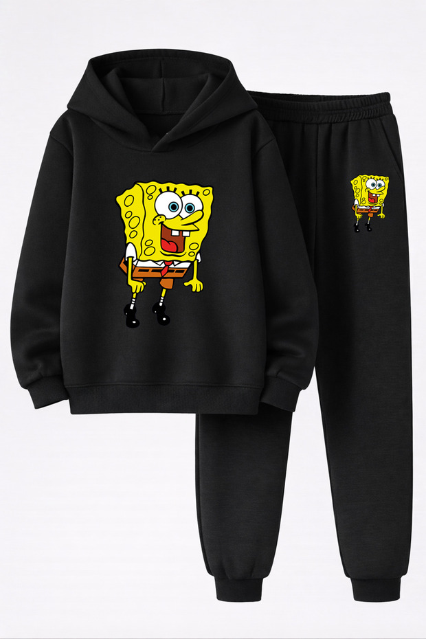 Spongebob Printed 3-Yarn Quality Sweatshirt and Sweatpants Kids' Top and Bottom Set
