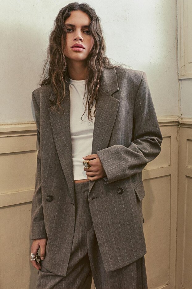 Çizgili kruvaze blazer - 2