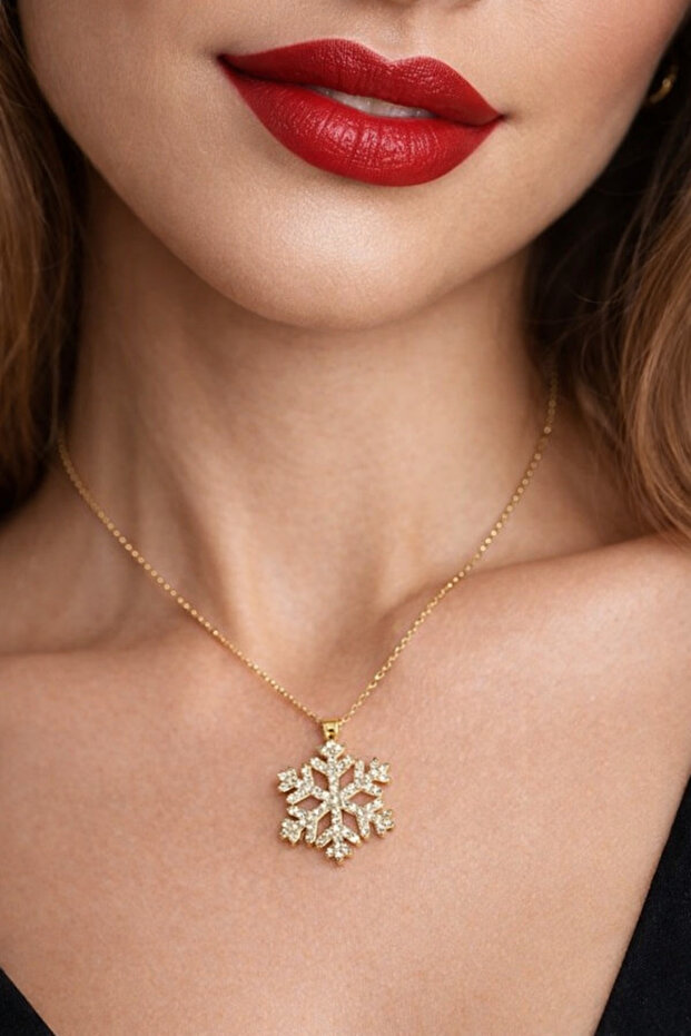 Stainless Steel Snowflake Pendant | Gold Color | Zircon Stone, Tarnish-Resistant, Rust-Proof, Water-Resistant